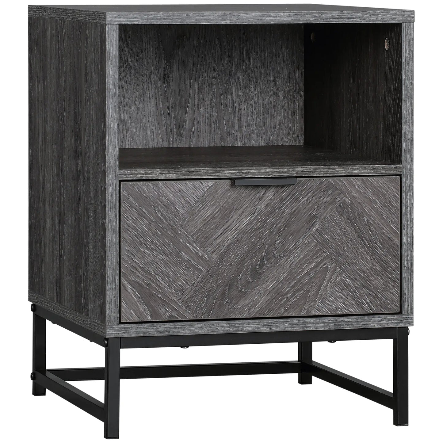 Modern Bedside Table with Drawer, Open Shelf, Dark Grey Bedside Tables at Gallery Canada