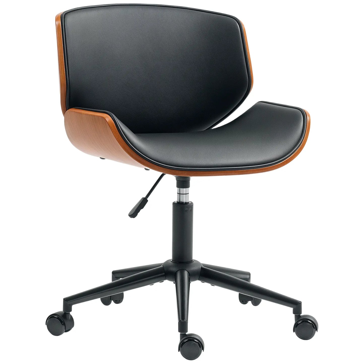 Mid-Century Modern Office Chair, No Arms, Wheels, Small, Bentwood, PU Leather Task Chairs at Gallery Canada