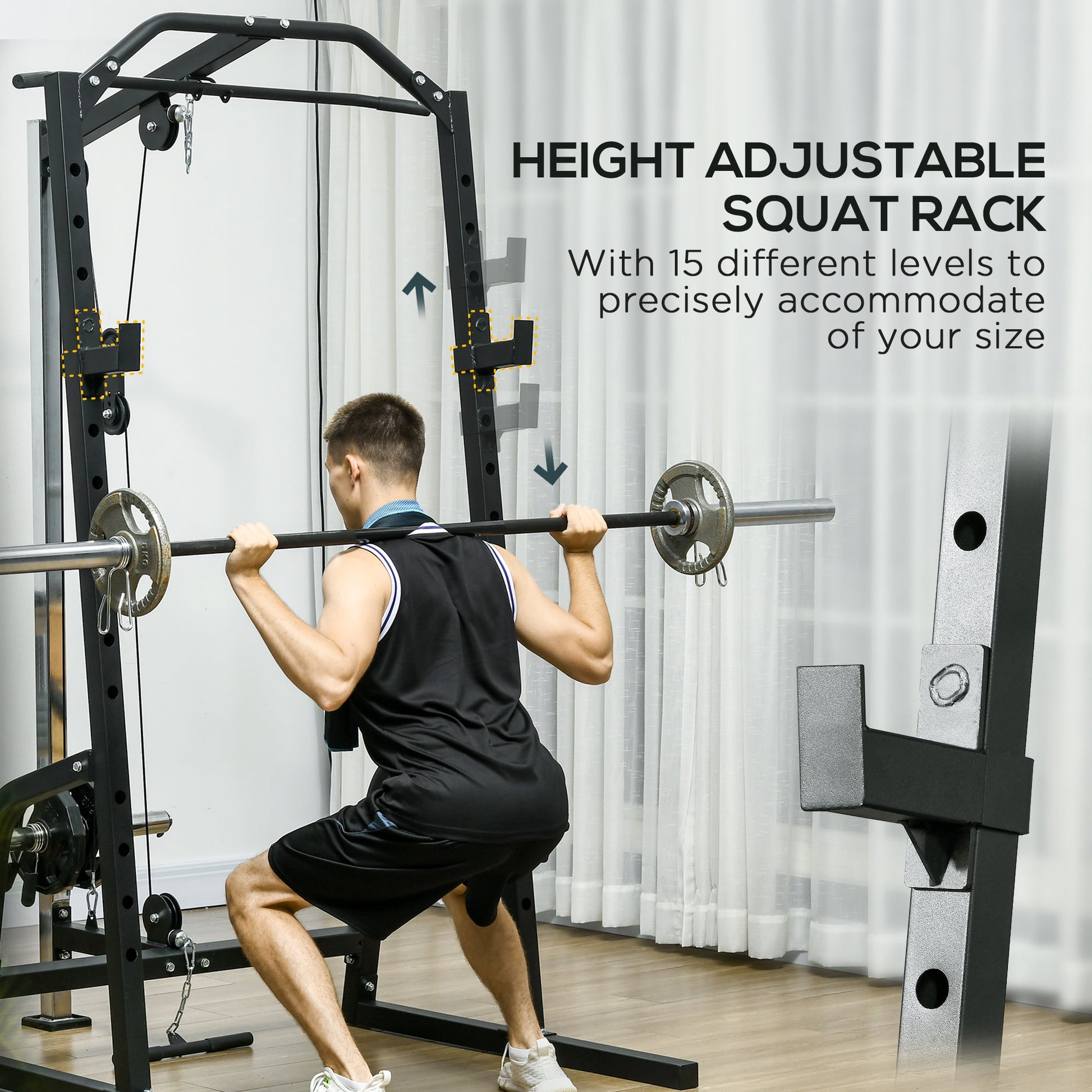 Power Cage Power Rack with 15-Level Squat Rack, Cable Pulley System, Pull up Stand and Push up Stand at Gallery Canada