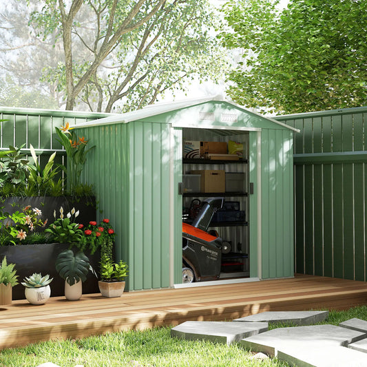 7' x 4' x 6' Garden Storage Shed, Metal Tool House, Light Green Sheds Light Green at Gallery Canada