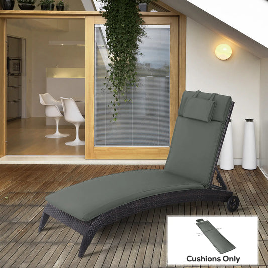 Garden Lounger Chair Cushion, Deep Seat Patio, Thick Padded, Headrest, Removable Cover, Grey Patio Chair Cushions Grey at Gallery Canada