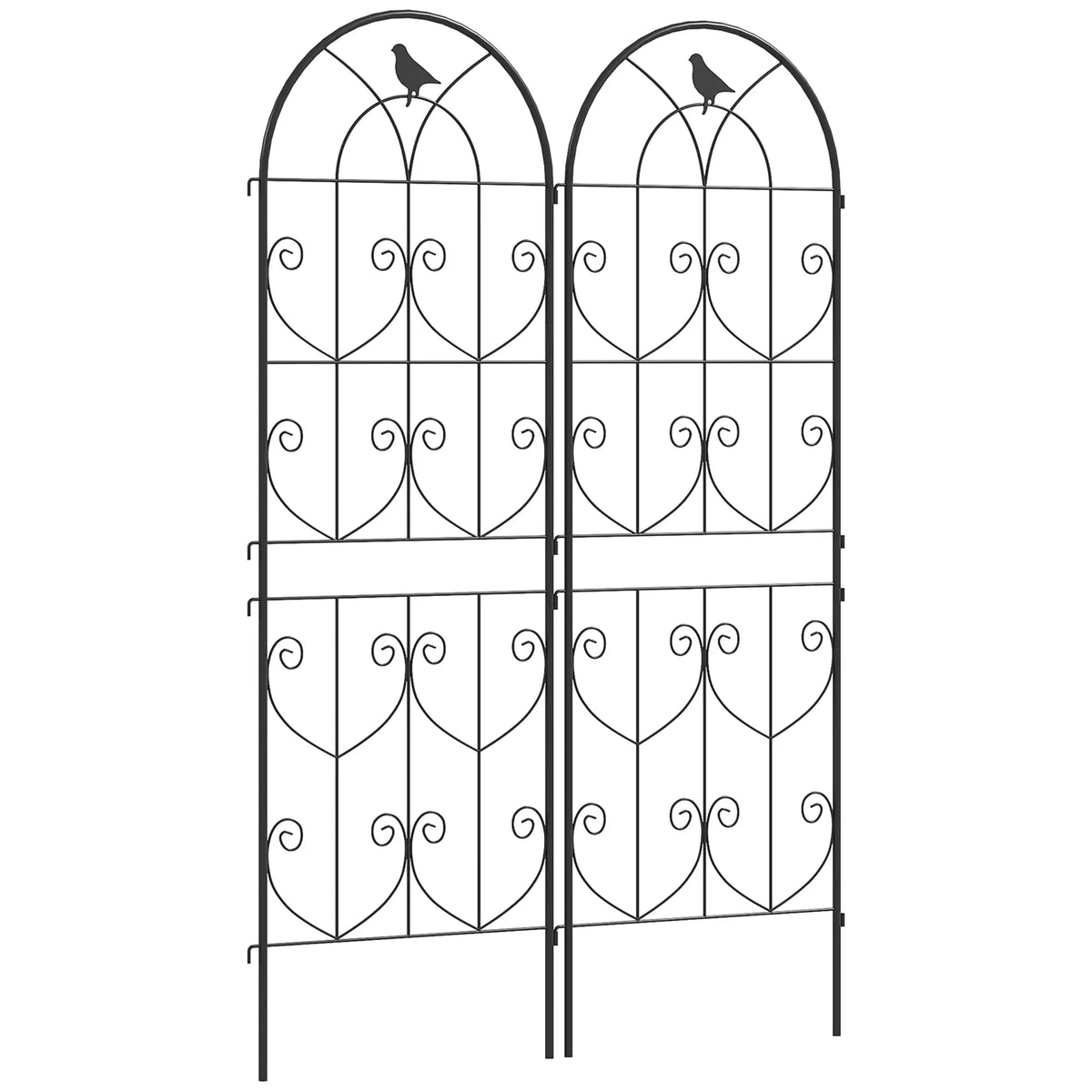 Metal Garden Trellis Set, Bird Design, 150 x 50 cm, Black Plant Stands at Gallery Canada