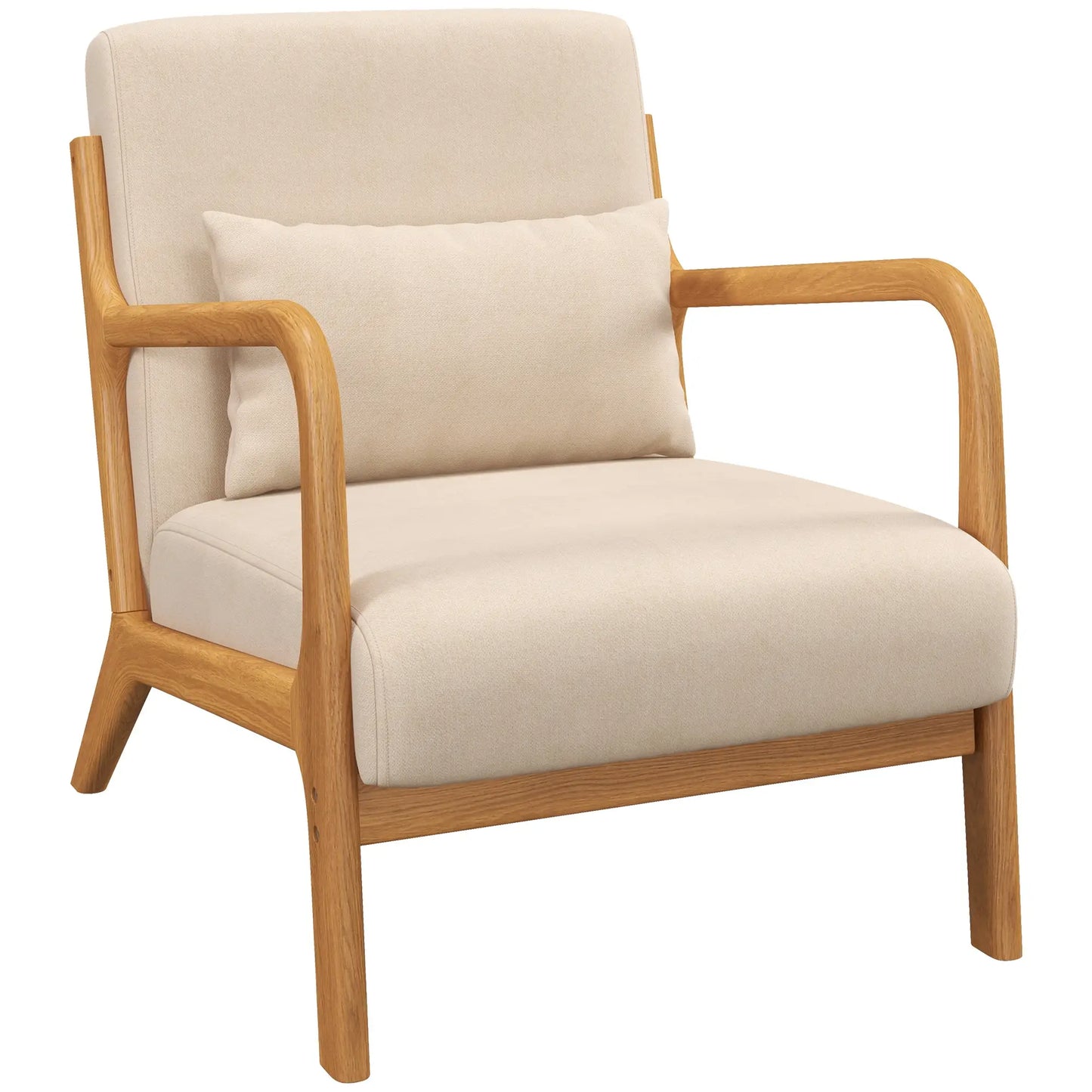 Retro Velvet Accent Chair, Wood Legs, Beige, Bedroom Lounge, Beige Accent Chairs at Gallery Canada