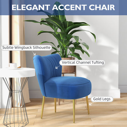 Velvet Lounge Chair, Modern Accent Chair for Living Room with Gold Steel Legs and Tufting Backrest, Dark Blue - Gallery Canada