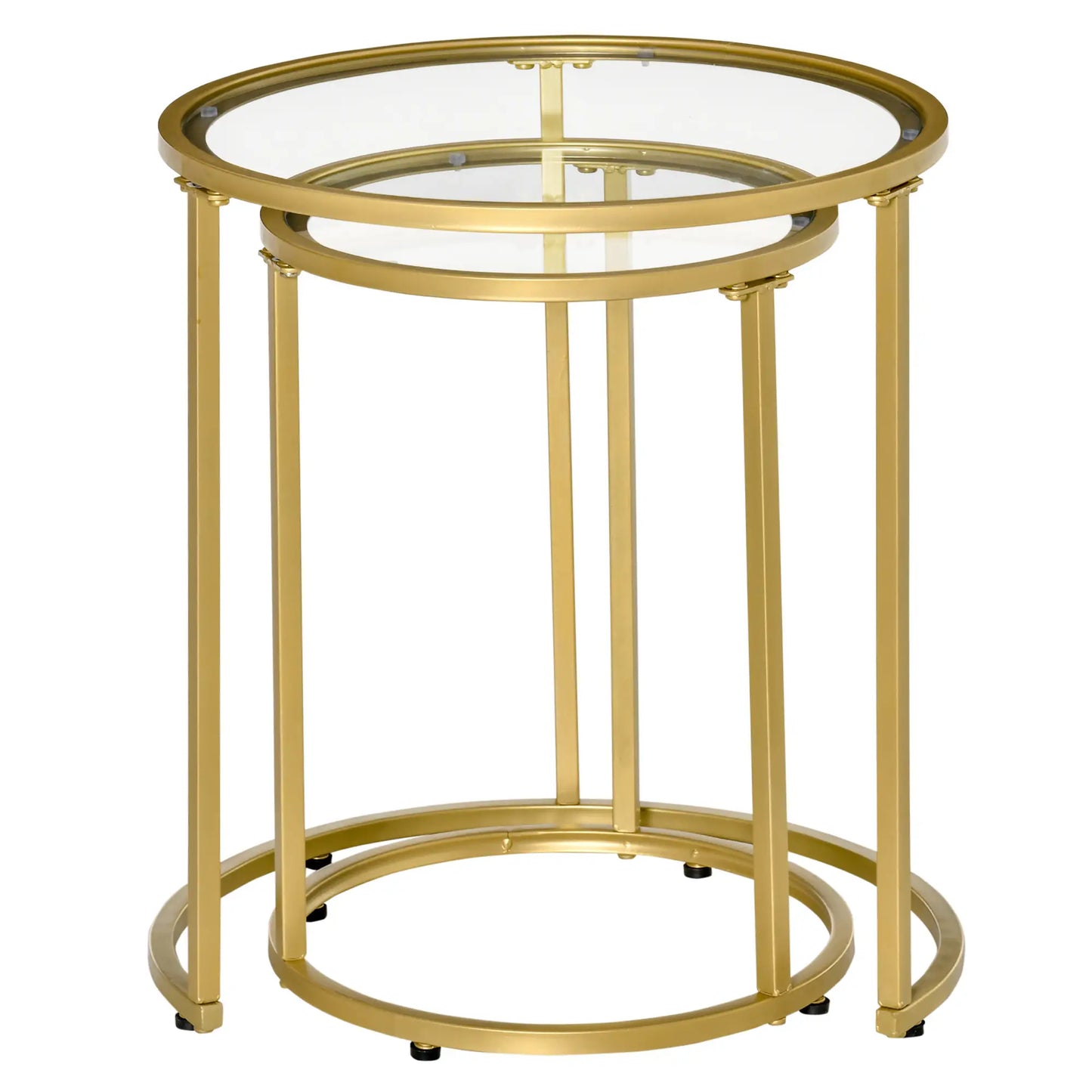 Set of 2 Nesting Coffee Tables, Round Side Table with Tempered Glass, Gold Side Tables at Gallery Canada