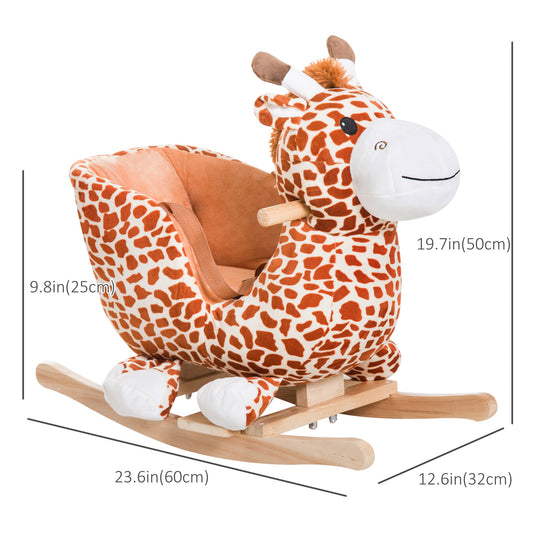 Wooden Plush Children Kids Rocking Horse Chair for Toddlers with Sound and Safety Belt, Giraffe Theme - Gallery Canada