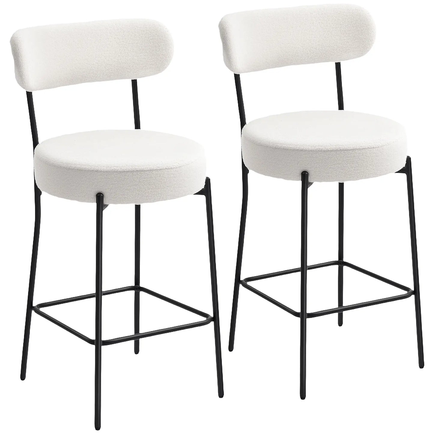 Set of 2 Barstools, Upholstered with Backrest, Footrest, Cream White Bar Stools at Gallery Canada