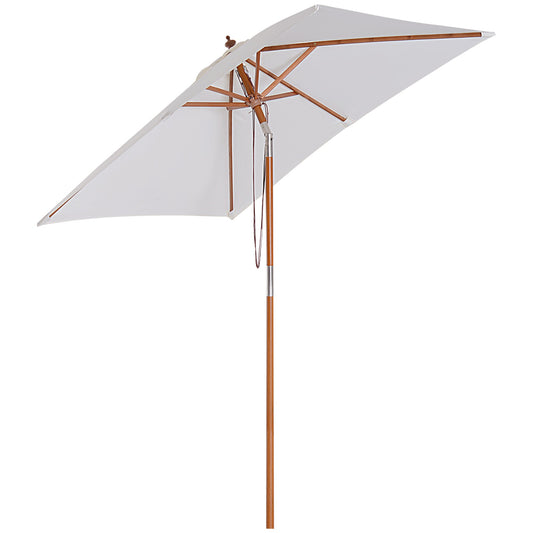 6.6x5ft Fir Wooden Patio Umbrella Square Market Parasol Tilt Mechanism 6 Ribs Garden Sunshade, Cream White - Gallery Canada