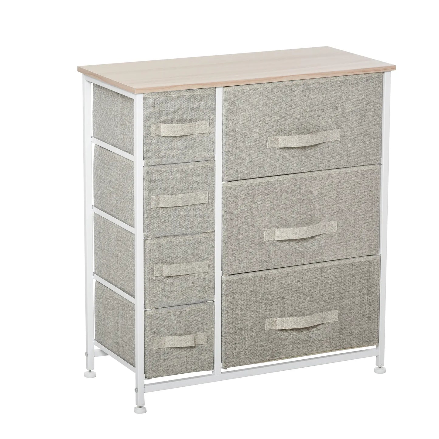 Commode à 7 tiroirs, Cadre en métal, Tissu, Gris clair