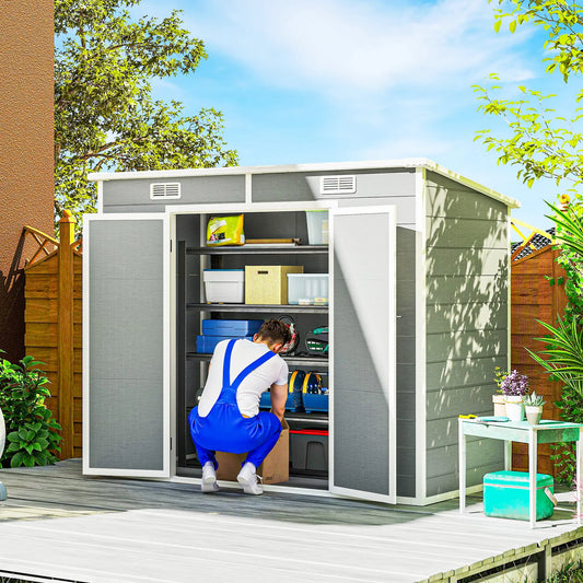 8' x 4' Resin Outdoor Storage Shed, Window, Lockable Doors, Light Grey Sheds Light Grey at Gallery Canada