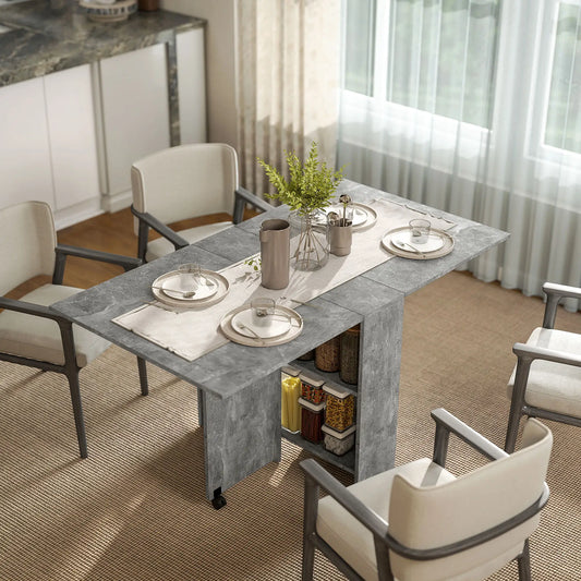 Extendable Dining Table, Collapsible w/ 2-Tier Shelves, Rolling Casters, Grey Bar Tables & Dining Tables Grey at Gallery Canada
