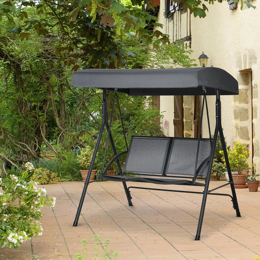 2-Seat Patio Swing Chair, Outdoor Porch Glider With Canopy, Dark Grey Porch Swings with Canopy Dark Grey at Gallery Canada