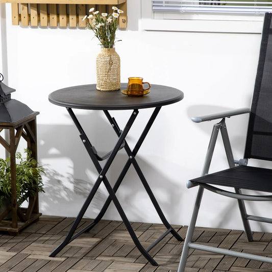 Folding Outdoor Coffee Table, 23.6" Round, Wood-Effect HDPE Top, Dark Grey Patio Side Tables Dark Grey at Gallery Canada