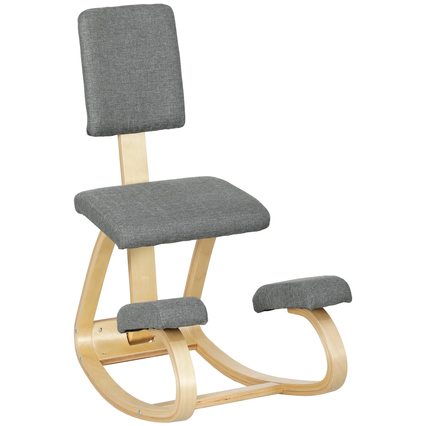 Ergonomic Kneeling Chair, Rocking Wood Kneel Stool with Backrest for Improve Posture, Back Pain, Grey Office Chairs at Gallery Canada