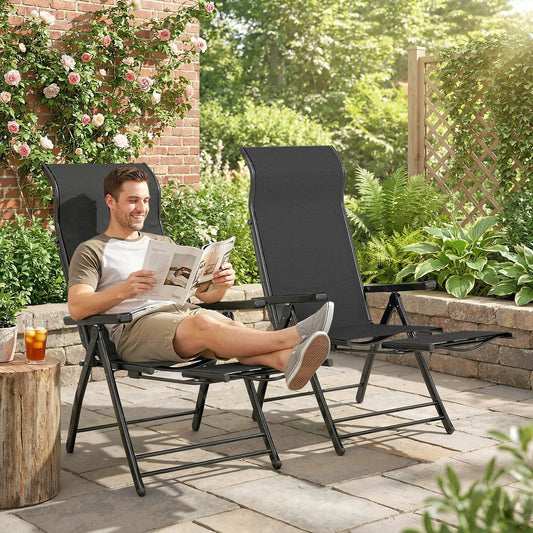 Folding Patio Chairs Set of 2, 5-Position Outdoor Lounge Chairs, Black Lounger Chairs Black at Gallery Canada