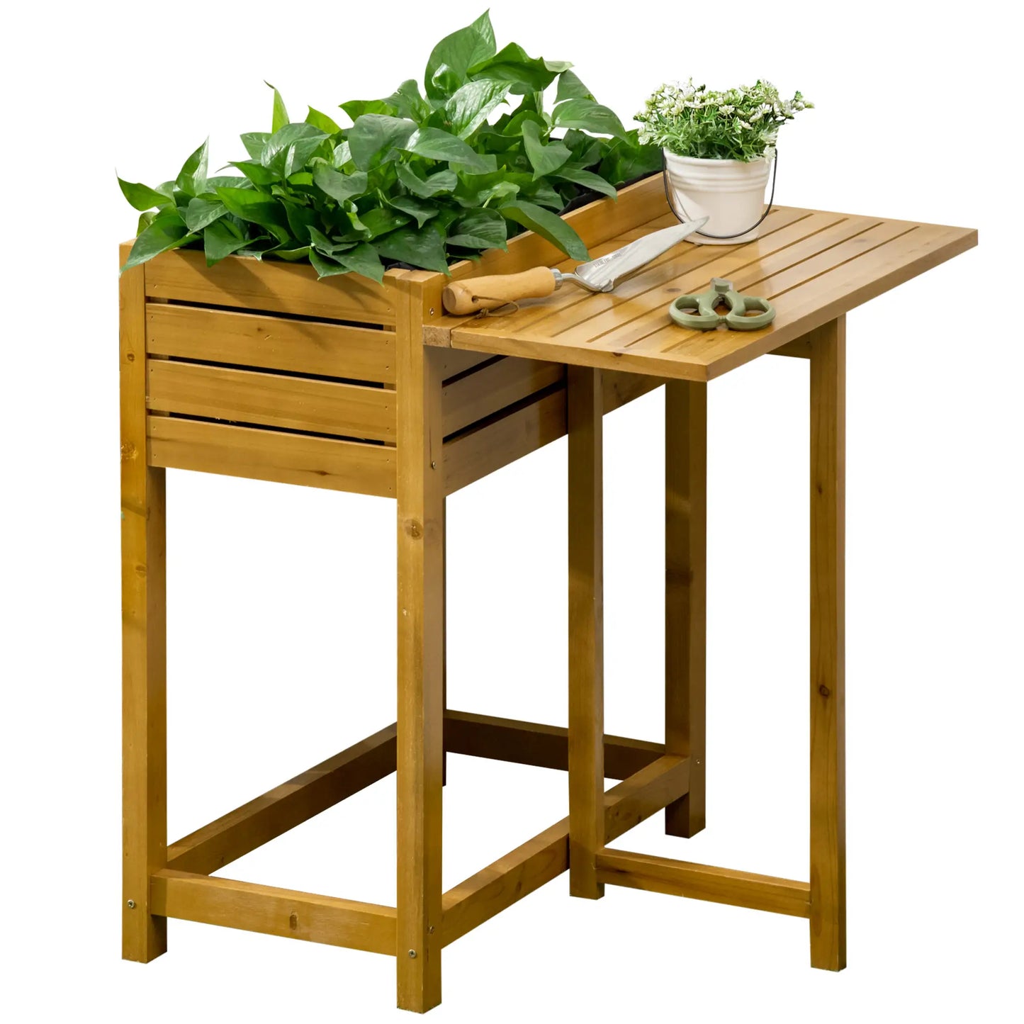 Raised Garden Bed, Folding Side Table, Elevated Wood Planter Box, Patio, Balcony