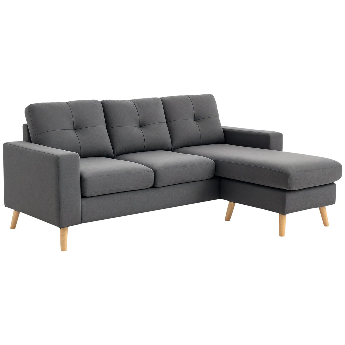 L Shaped Sectional Sofa, Reversible Chaise, Wooden Legs, Dark Grey 3-Seater Sofas at Gallery Canada