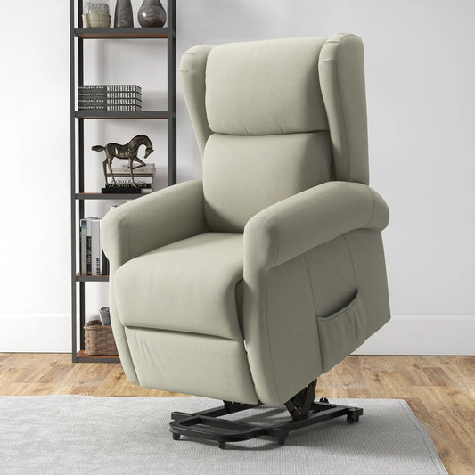 Wingback Lift Chair, Power Recliner with Footrest, Remote, Side Pockets, Cream White Electric Power Lift Chairs Cream at Gallery Canada