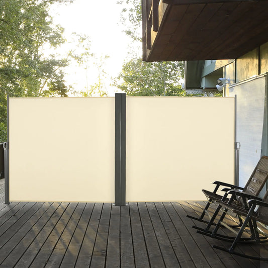 236" x 71" Outdoor Privacy Wall, Retractable Awning, Patio Screen, Cream White Side Awnings Cream at Gallery Canada