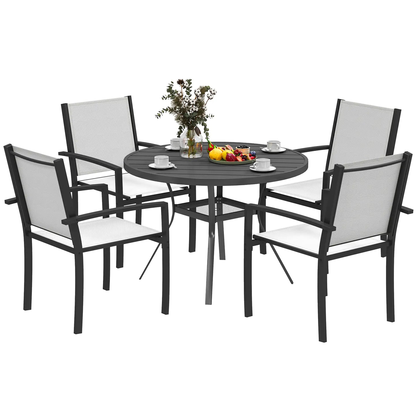 5 Piece Outdoor Dining Set, Round Table, 4 Stackable Chairs Outdoor Dining Sets at Gallery Canada