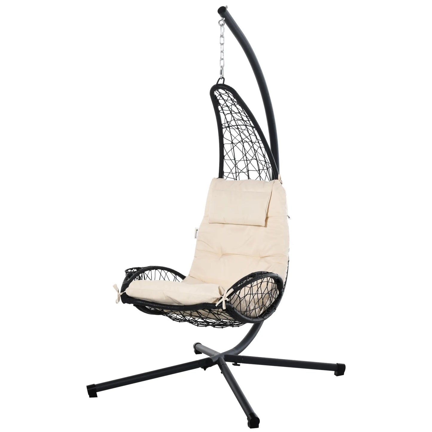 Wicker Hanging Egg Chair with Stand, Cushion, Pillow, Cup Holder, Beige Patio Swings with Stand at Gallery Canada