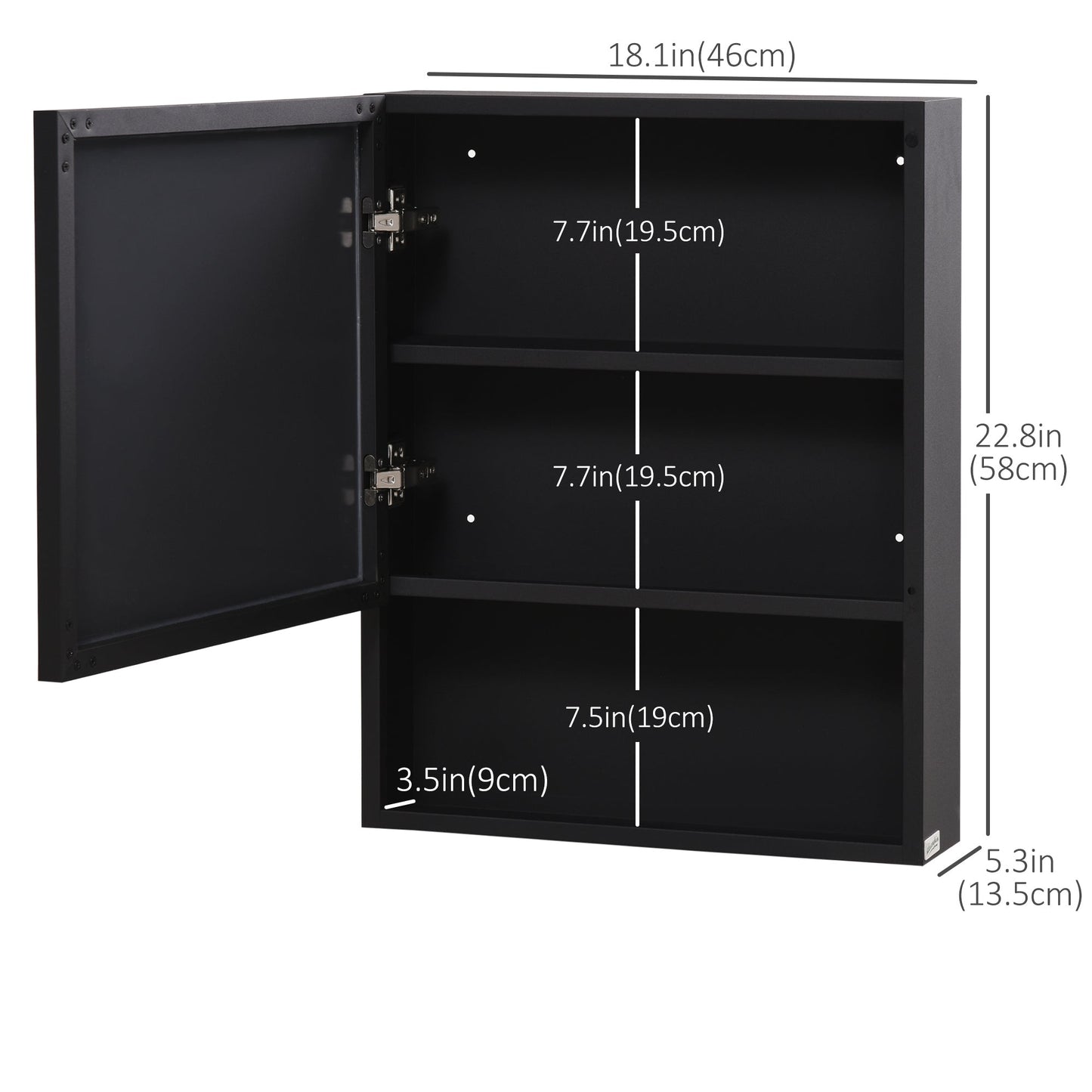Bathroom Medicine Cabinet, Wall-Mounted Mirror Cabinet with Single Door, Storage Shelves and Stainless Steel Frame for Laundry Room, Black at Gallery Canada