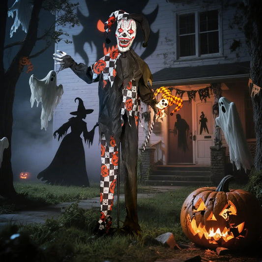 Life Size Animated Clown, Red Light Up Eyes, Sound Activated Decorations, Red Halloween Decorations Black, Orange at Gallery Canada