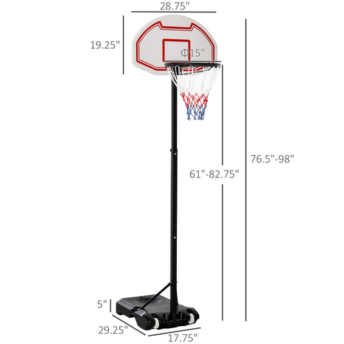 Adjustable 6.3-8.2ft Basketball Hoop System Outdoor Indoor Junior Basketball Stand Team Sport for Kids Youth W/ Wheels for Easy Removable