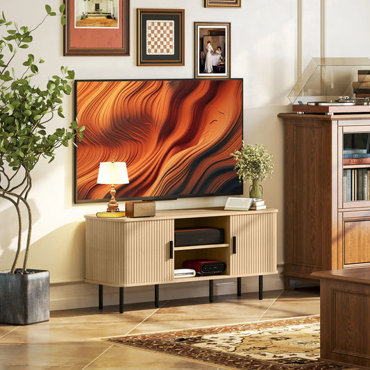 TV Stand for 55 Inches, Storage Shelves, Living Room, Oak Tone TV Stands Oak Tone, Black at Gallery Canada