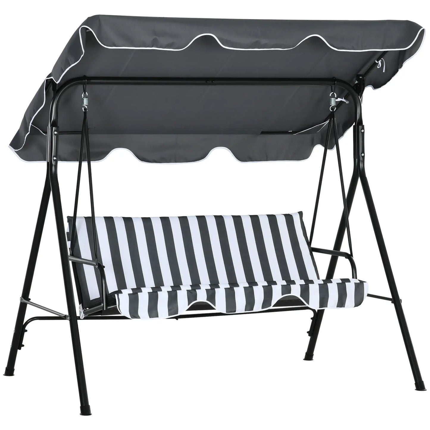 3-Seater Outdoor Porch Swing, Adjustable Canopy, White, Grey Patio Swings with Stand at Gallery Canada