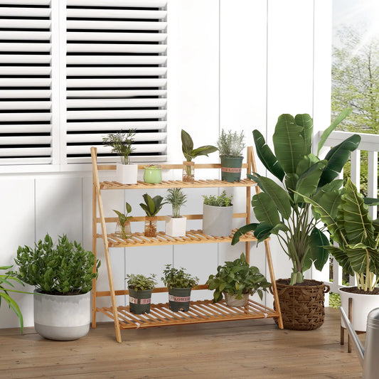 3-Tier Plant Stand, Bamboo Display Shelf, 98x37x96.5cm, Natural Plant Stands Natural at Gallery Canada