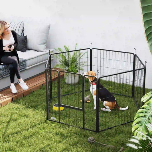 Heavy Duty Dog Playpen, 6 Panels, 31.5"H, Medium Dogs, With Door Houses, Kennels & Pens Grey at Gallery Canada