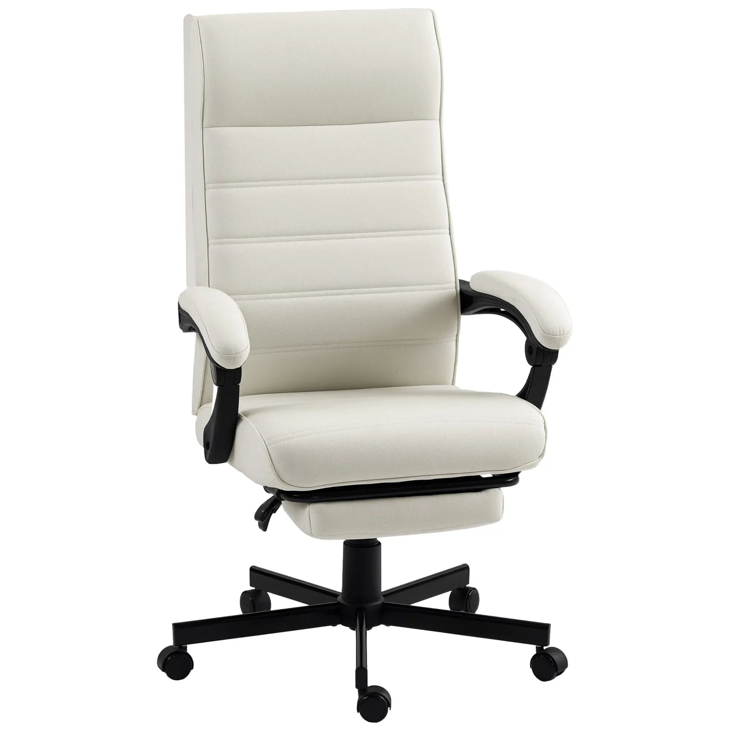 Fauteuil pivotant inclinable à dossier haut, hauteur réglable, repose-pieds, blanc crème