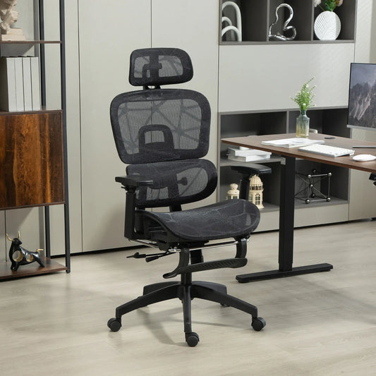 Mesh Office Chair, 3D Armrest, High Back, Lumbar Support, 135° Recline, Adjustable Headrest, Black Executive & Manager Chairs Black at Gallery Canada