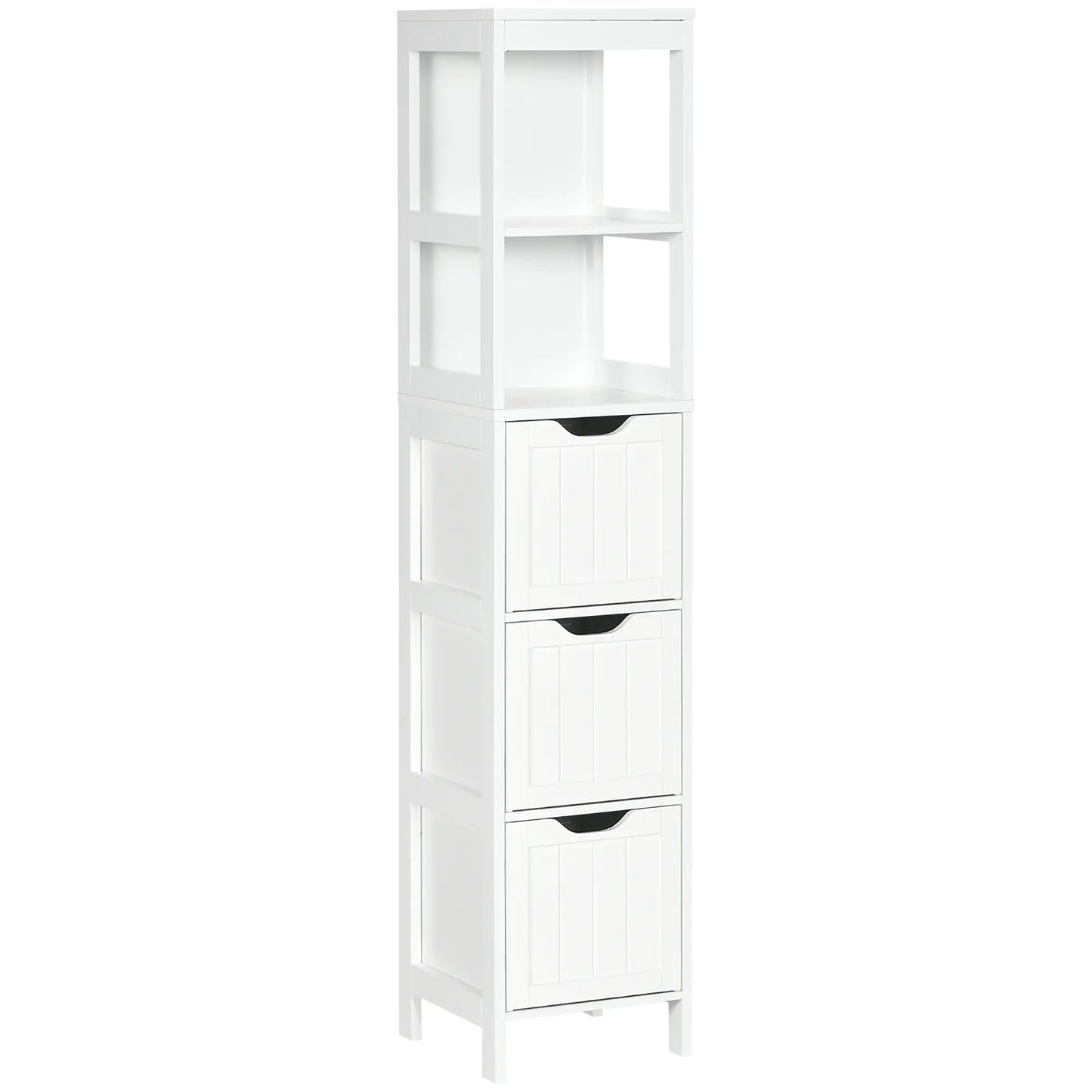 Narrow Bathroom Cabinet, 3 Drawers, 2 Tier Shelf, Tall Cupboard, White