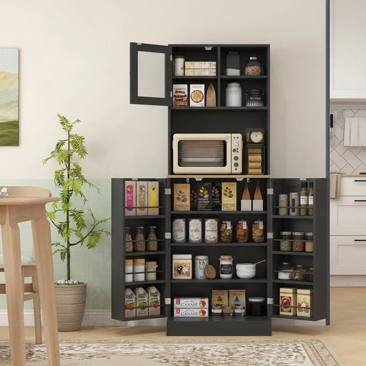 66.5" Tall Kitchen Pantry Cabinet, Microwave Cabinet, Black Kitchen Pantry Cabinets Black at Gallery Canada