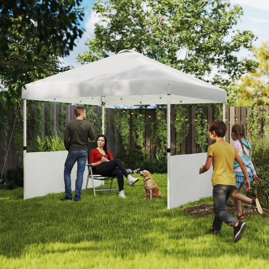 10' x 10' Pop Up Canopy Tent, 2 Half Sidewalls, UV50+, Adjustable, White Pop Up Canopies White at Gallery Canada