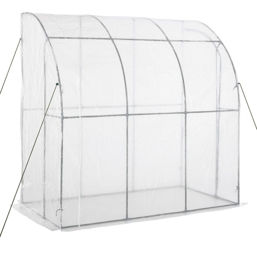 7' x 4' x 7' Outdoor Lean-to Walk-in Garden Greenhouse with Roll-Up Door Hot House for Plants Herbs Vegetables, White