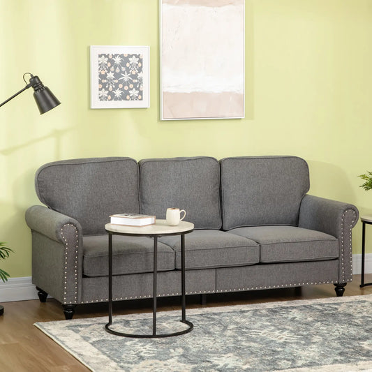 3-Seater Sofa, 81" Upholstered Linen Fabric, Rubberwood Legs, Grey 3-Seater Sofas Grey at Gallery Canada