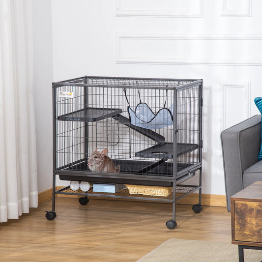 Petite cage pour animaux, cage à furet à 3 niveaux avec hamac, plateau amovible