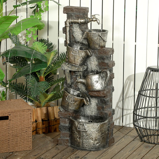 5-Tiered Outdoor Water Fountain with LED Lights, Adjustable Flow, 39.4-inch Water Fountains Bronze, Brown at Gallery Canada