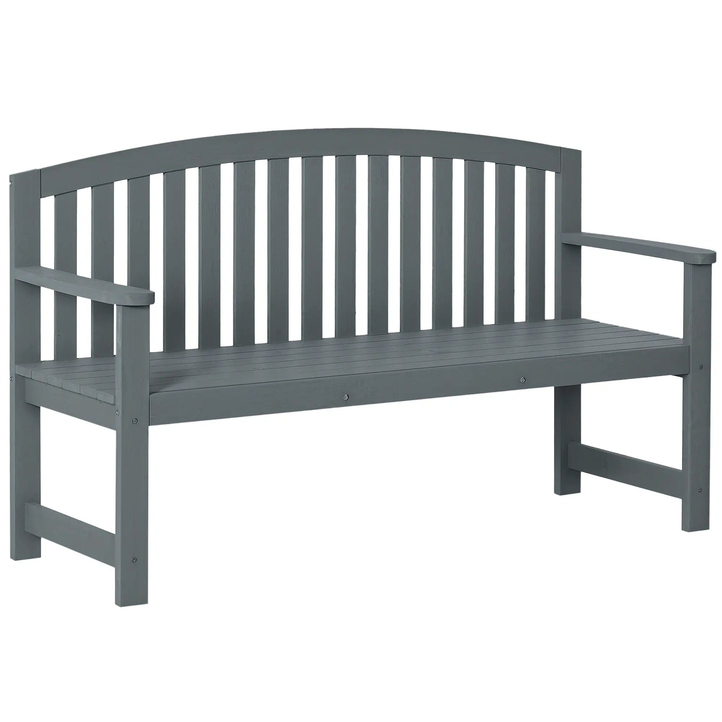 Wooden Bench, Slatted Design with Backrest, Armrests, Grey Outdoor Benches at Gallery Canada