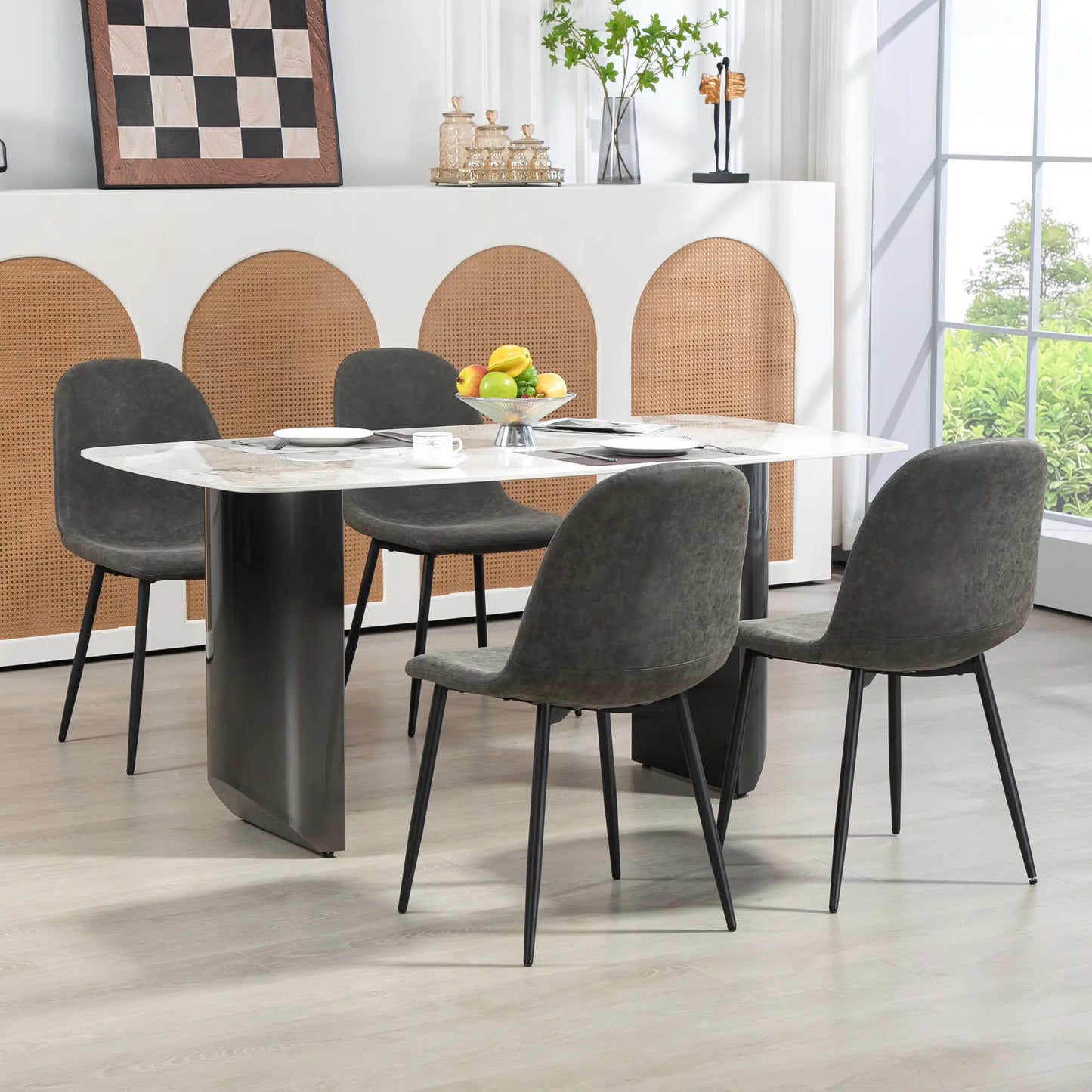 Retro Dining Chairs Set of 4, PU Leather Upholstered, Kitchen Living Room Bar Stools at Gallery Canada