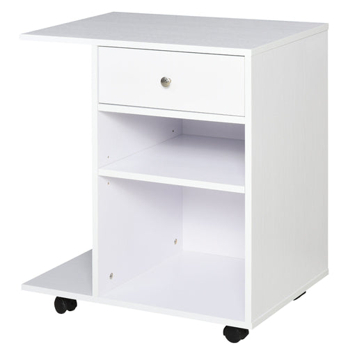 Printer Stand Desk Side File Cabinet, Rolling Cart with Wheels, Adjustable Shelf, Drawer, CPU Stand, White