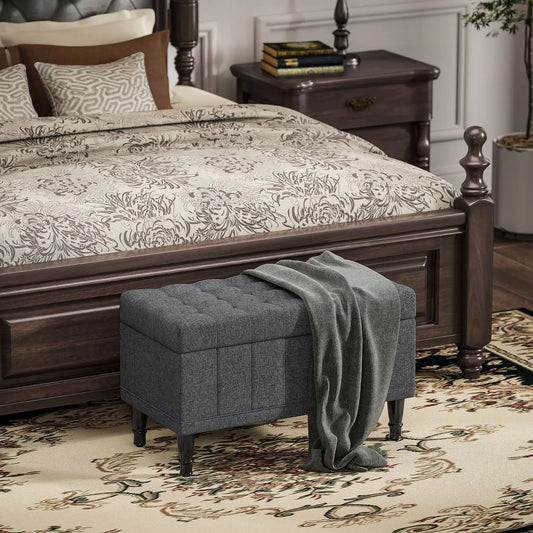 Linen Storage Ottoman, Button Tufted Bench for Bedroom, Grey Storage Ottomans & Benches Grey at Gallery Canada