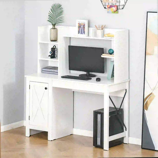 Farmhouse Computer Desk with Storage, 47 Inch, White Computer Desks White, Black at Gallery Canada