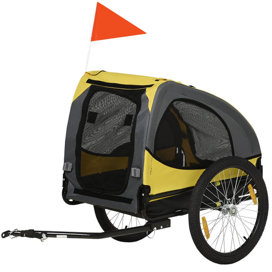 Dog Bike Trailer with Hitch Coupler, Quick Release Wheels, Reflectors, Flag for Medium Dogs, Yellow - Gallery Canada