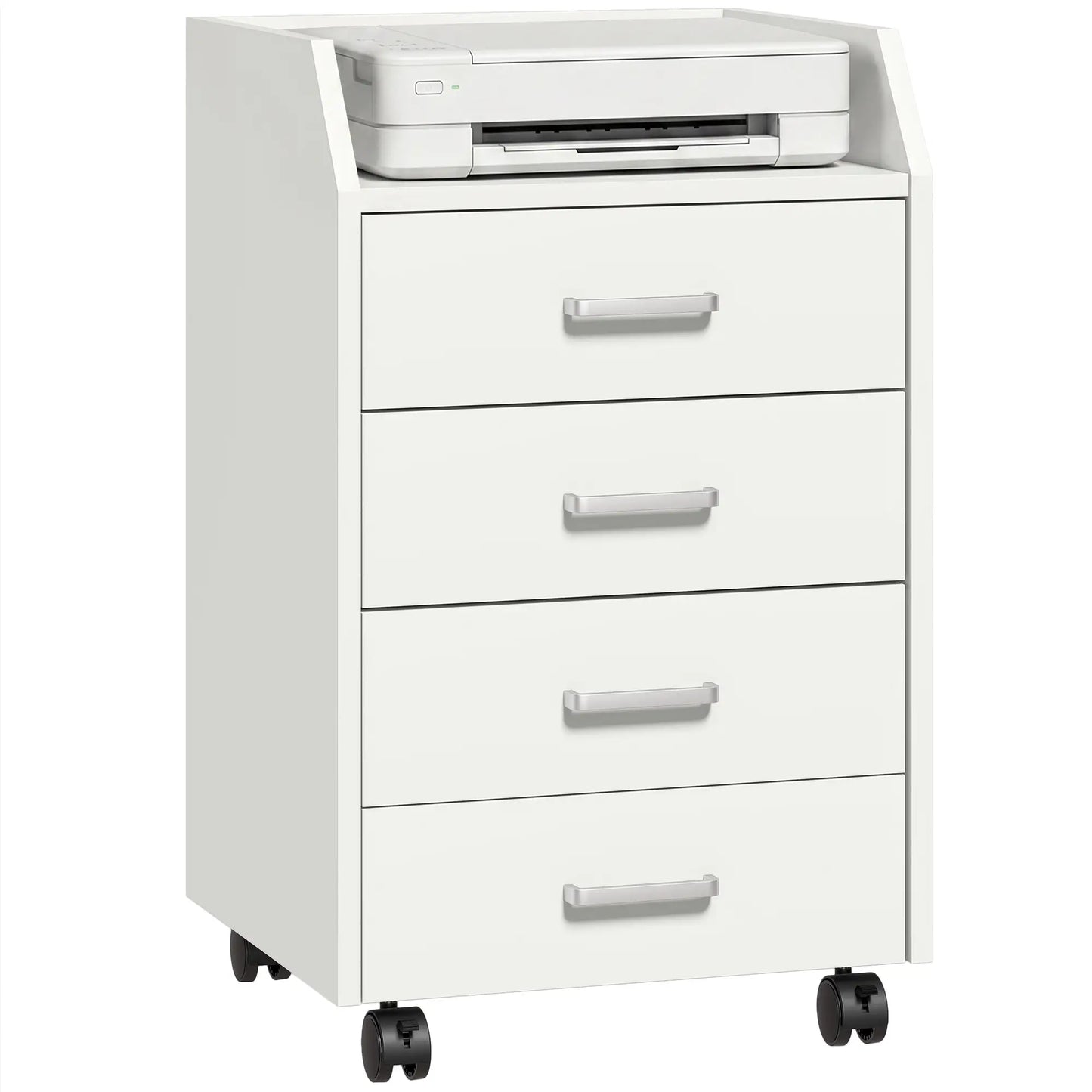 4-Drawer Vertical Mobile Filing Cabinet With Lockable Wheels, White Office Cabinets & Cupboards at Gallery Canada