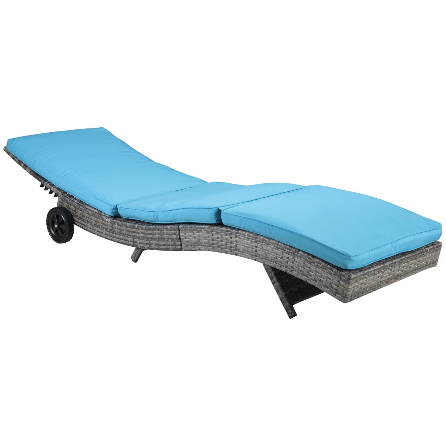 Adjustable Wicker Chaise Lounge Chair with Cushion, Wheels, Sky Blue Chaise Loungers at Gallery Canada