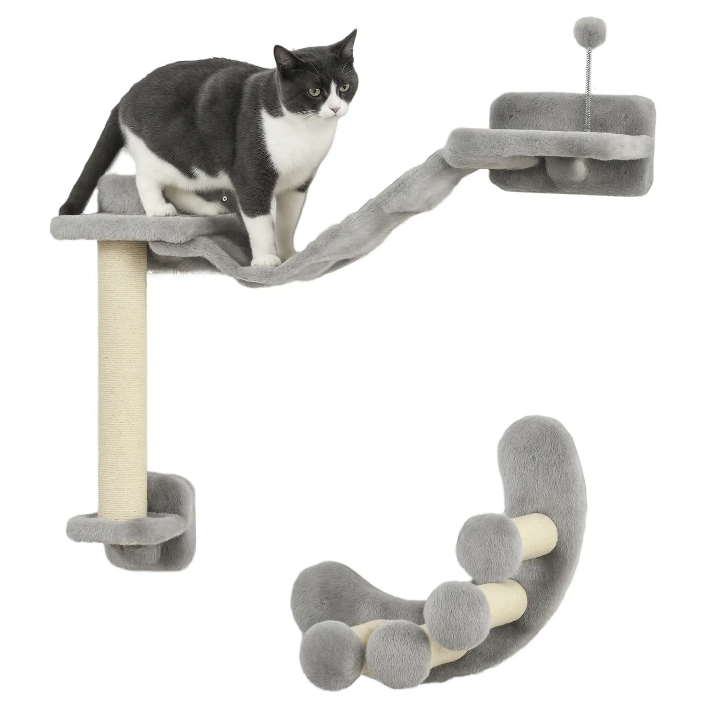 Cat Wall Shelf with Scratching Post, Soft Ladder, Play Ball, Grey Cat Climbing Wall at Gallery Canada